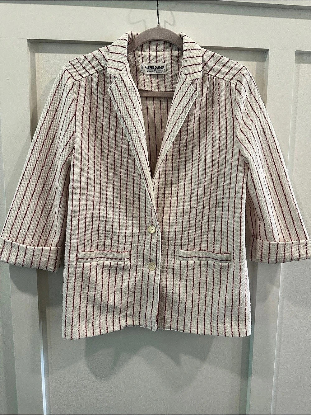 Vintage Alfred Dunner Striped Blazer White Red Size 12 Made in USA